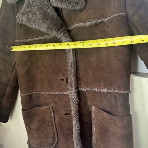 Peter Pan Canada Vintage 90s Shearling Leather Fur Short Coat Jacket Brown Warm - Picture 15 of 16